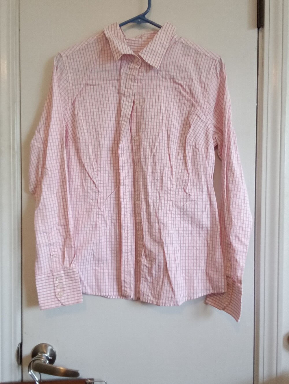 #6090 Women's Pink Checked Dress Shirt  -  L